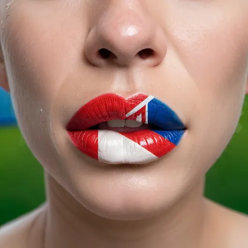 Prompt: A wet lip painted with the Slovenian flag.