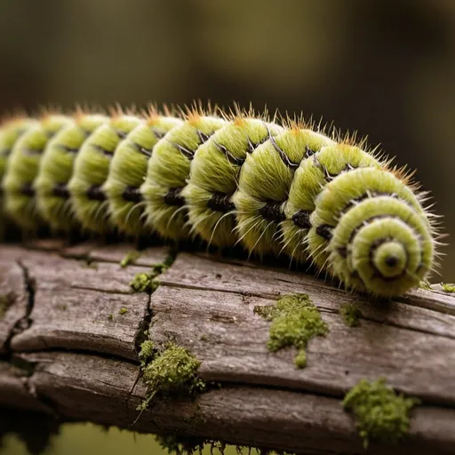 Prompt: prompt;
High resolution close-up photo, Puss caterpillar caterpillar on dry, mossy wood, taken with Canon EF 100mm f/2.8L Macro IS USM Lens, illuminated by daylight - national geography style,Make it look like a vintage photograph.
