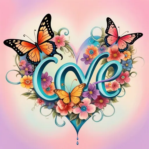 Prompt: Prompt:

Whimsical, airbrush oil ink. Against a pastel colors background, there are a few very colorful butterflies. In the center, there is a Infiniti image surrounded by colorful floral designs. The text “LOVE” in a beautiful script font is displayed upon the heart image,
3D,HD.