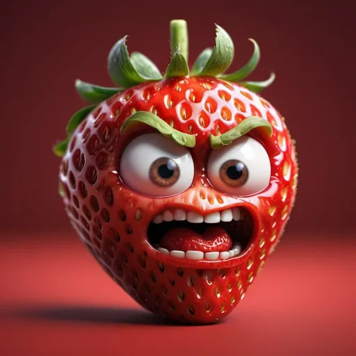 Prompt: A angry expressions sliced the strawberrie with a 3d rendering face, stylized caricature, mortified at its existence, hyper realistic, 4k, cinematic lighting, smooth, funny, Instagram meme, photo, portrait photography, product.