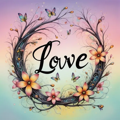 Prompt: Prompt:

Whimsical, airbrush oil ink. Against a pastel colors background, there are a few very colorful fireflies. In the center, there is a Infiniti image surrounded by colorful floral designs. The text “LOVE” in a beautiful celestial font is displayed upon the Infiniti image,
3D,HD.