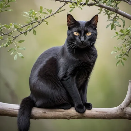 Prompt: A black cat with a neck featuring two large, very loosely hanging smooth ballocks with androgenic hairs, sitting on a branch. high quality