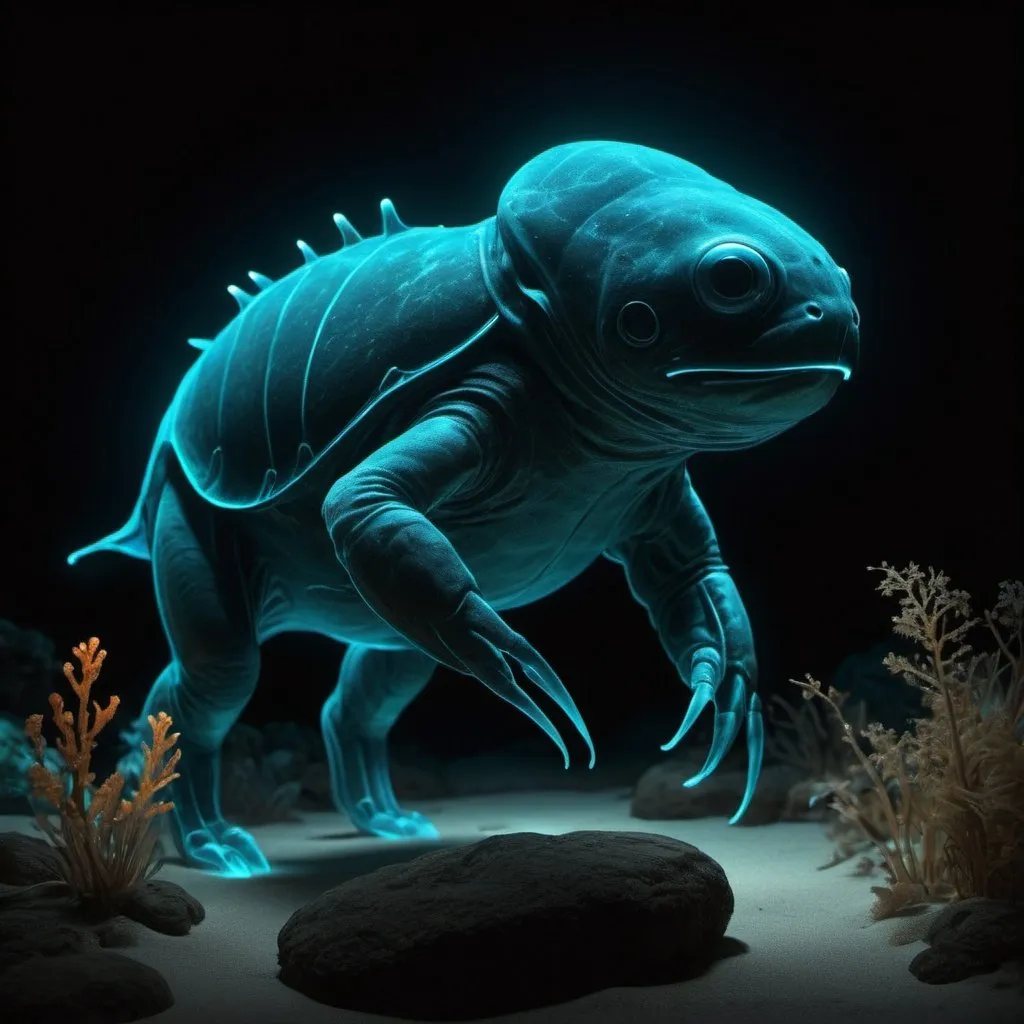 Prompt: Bioluminescent Features: Animals that emit light, creating a magical atmosphere especially at night, 3D, 48K resolution