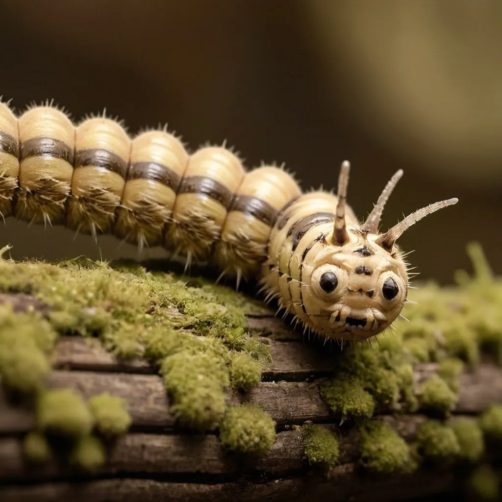 Prompt: prompt;
High resolution close-up photo, Puss caterpillar caterpillar on dry, mossy wood, taken with Canon EF 100mm f/2.8L Macro IS USM Lens, illuminated by daylight - national geography style,Make it look like a vintage photograph.Add some sepia tones.
