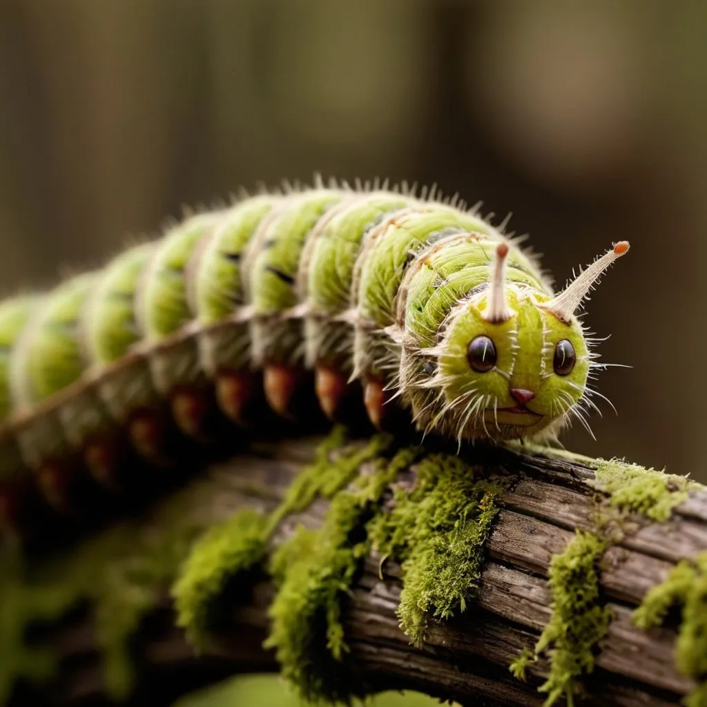 Prompt: prompt;
High resolution close-up photo, Puss caterpillar caterpillar on dry, mossy wood, taken with Canon EF 100mm f/2.8L Macro IS USM Lens, illuminated by daylight - national geography style
