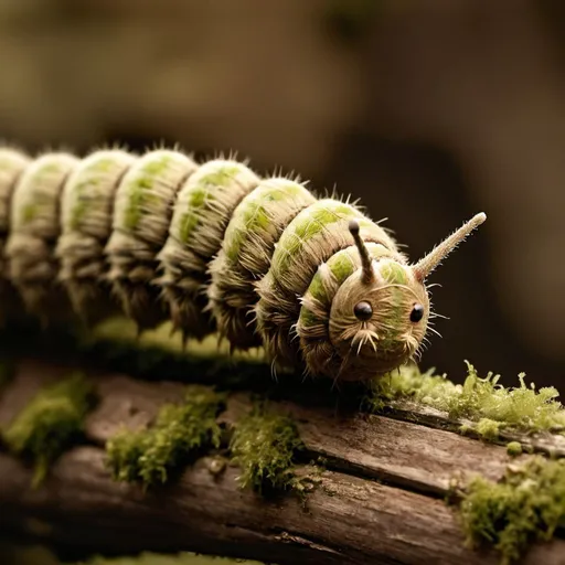 Prompt: prompt;
High resolution close-up photo, Puss caterpillar caterpillar on dry, mossy wood, taken with Canon EF 100mm f/2.8L Macro IS USM Lens, illuminated by daylight - national geography style,Make it look like a vintage photograph.Add some sepia tones.Enhance the contrast.
