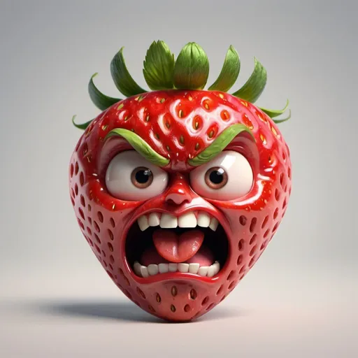 Prompt: A angry expressions sliced the strawberrie with a 3d rendering face, stylized caricature, mortified at its existence, hyper realistic, 4k, cinematic lighting, smooth, funny, Instagram meme, photo, portrait photography, product.