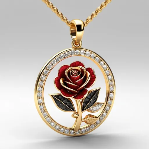 Prompt: Create a gold pendant from the initial "E" in the initial "E" are sprinkled with small diamonds, interlaced with it is a golden rose with a red diamond instead of a flower, the initial is clearly visible, 3D, 48K