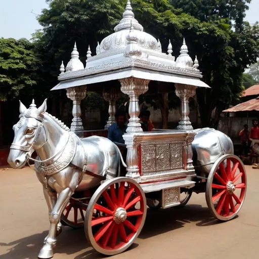 Prompt: Make silver chariot rath and make in Indian Temple style