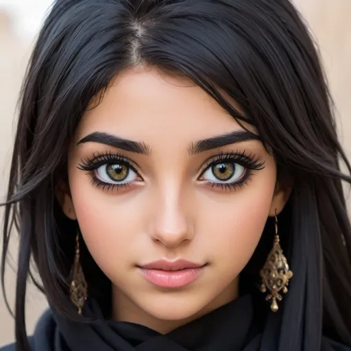 Prompt: A beautiful Arab girl with black hair, hazel eyes, and kohl eyelashes with anime person
