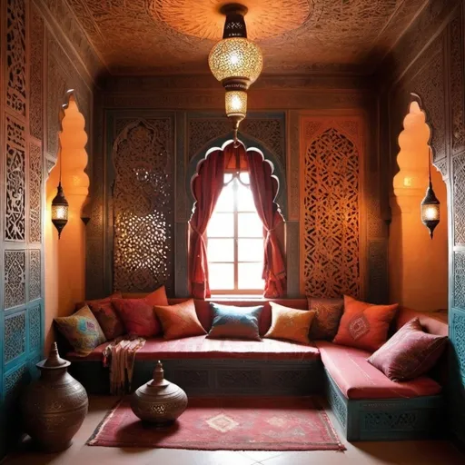 Prompt: Explore African, Indian, Moroccan, or any style that inspires you. Each has distinct characteristics - for instance, Moroccan design often features intricate carvings and colorful dyes, while Indian styles may incorporate hand-painted motifs.