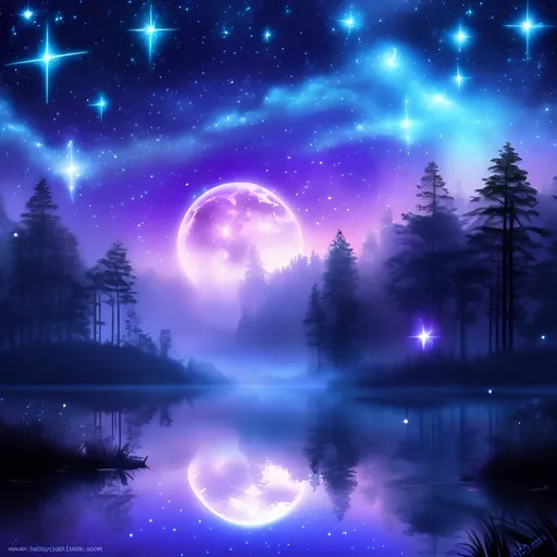 Prompt: (magical bioluminescent trails of sparkling stars in the sky), serene and peaceful atmosphere, (foggy), soft natural moonlight, velvety night sky, ethereal glow, dreamlike ambiance, luminous reflections, tranquil setting, high detail, vibrant colors, enchanting scene, mystical surroundings, serene nature, (high-definition)