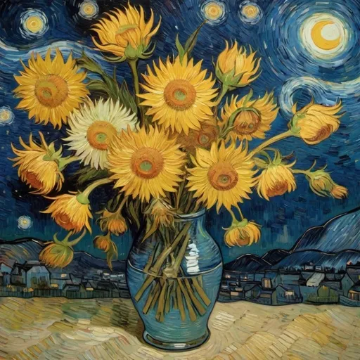 Prompt: Van Gogh starry night with flowers 