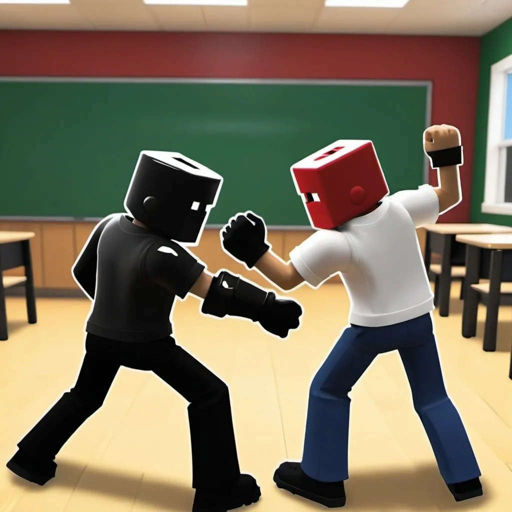 Prompt: Roblox players fighting in a school