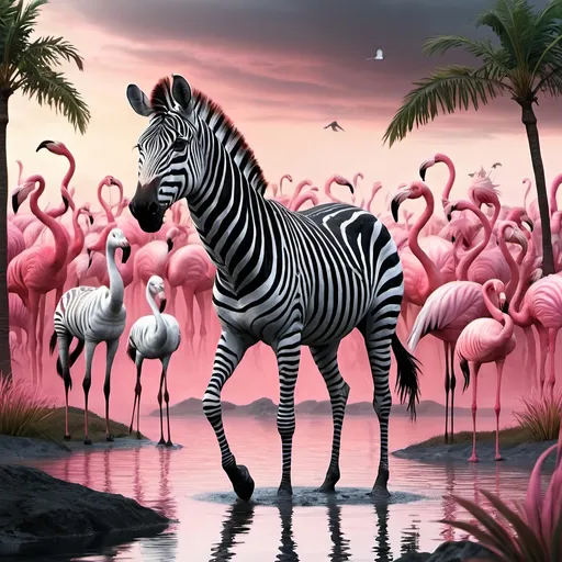 Prompt: epic 
fantasy zebras and flamingos
