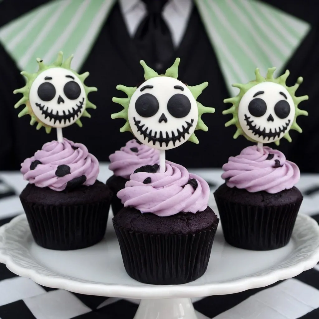 Prompt: spooky, Beetlejuice, pastel, cupcake
