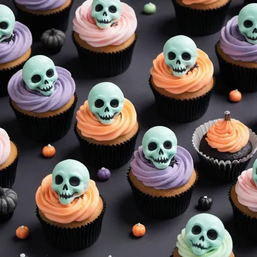 Prompt: spooky, halloween, pastel, cupcake
