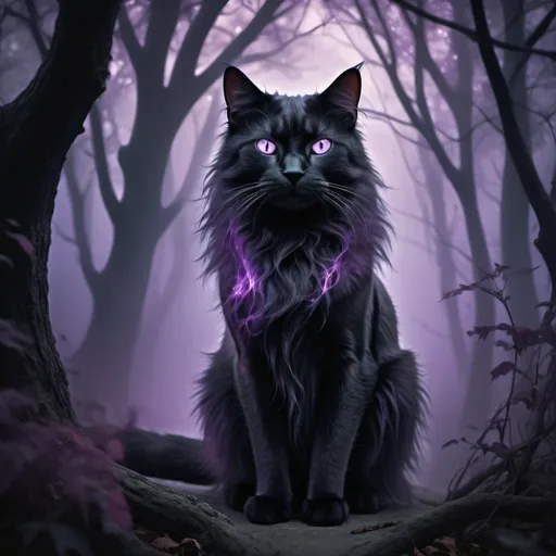 Prompt: (cat ghost), (fantasy style), haunting and ethereal atmosphere, dark and moody color scheme, deep purples and blacks, wispy and translucent fur, eyes glowing softly, eerie glow surrounding the figure, misty background with shadowy trees, (ultra-detailed), (4K resolution), mysterious and enchanting vibe.