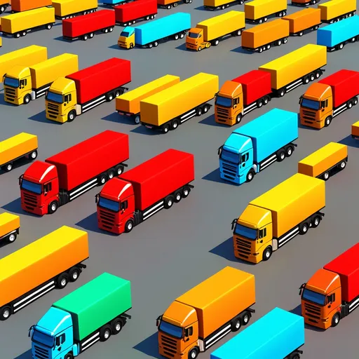 Prompt: Logistic theme, vibrant colors, 3D, trucks 