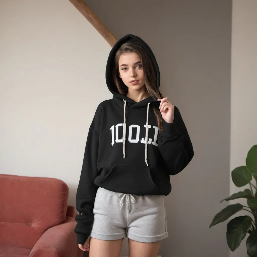 A cute girl wearing oversized hoodie