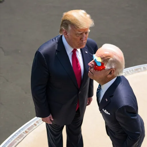 Prompt: Donald Trump looking down at Joe Biden