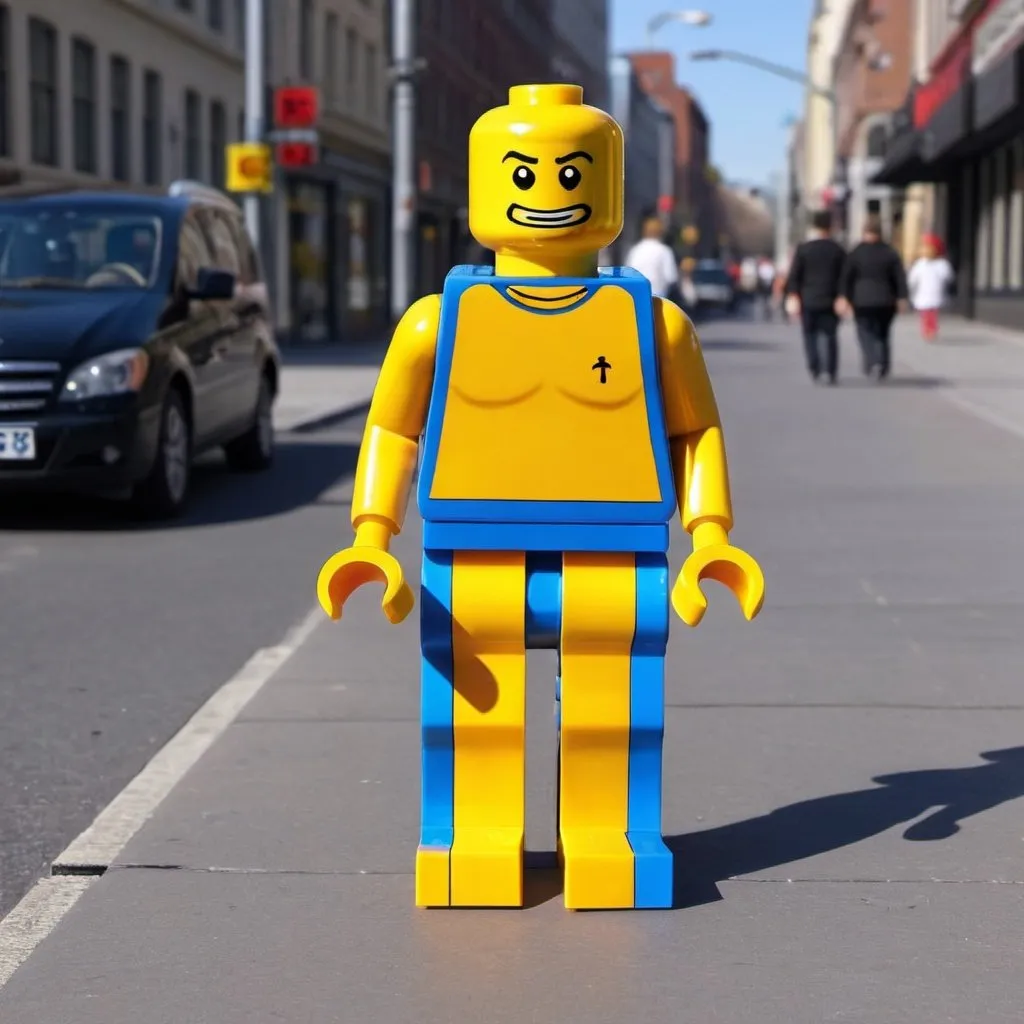 Prompt: Lego man real life