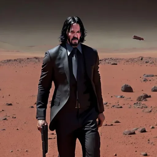 Prompt: John wick black version, carrying guns on Mars shooting an alien . 8k HD 