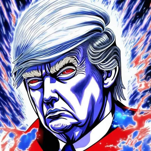 Prompt: Ultra Instinct Donald Trump anime art