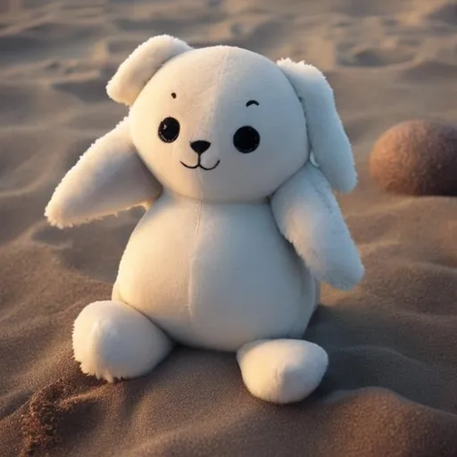 Prompt: Plush on beach