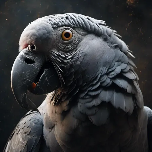 Prompt: <mymodel>super macro of a creepy african grey parrot with horns, ultra-detailed, 4K quality