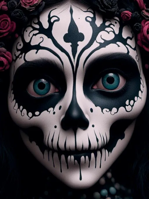 Prompt: <mymodel>skeleton face paint, close up portrait