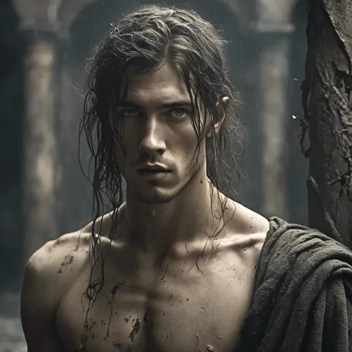 Prompt: <mymodel> attractive male model with chiseled features, long hair, elf ears