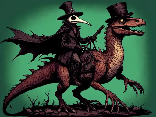 Prompt: <mymodel>plague doctor riding dinosaur