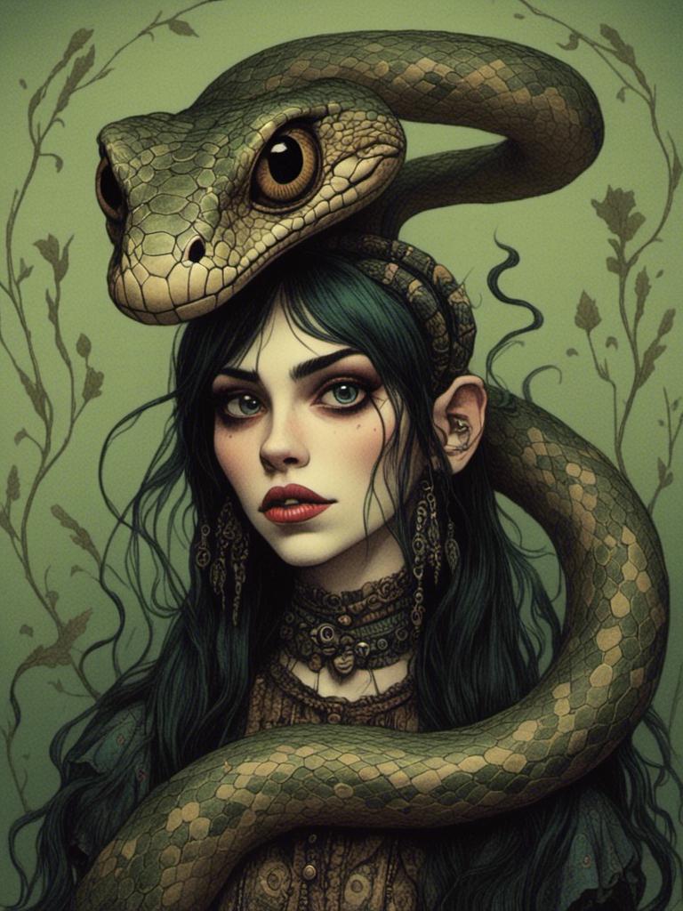 Prompt: <mymodel>snake woman portrait