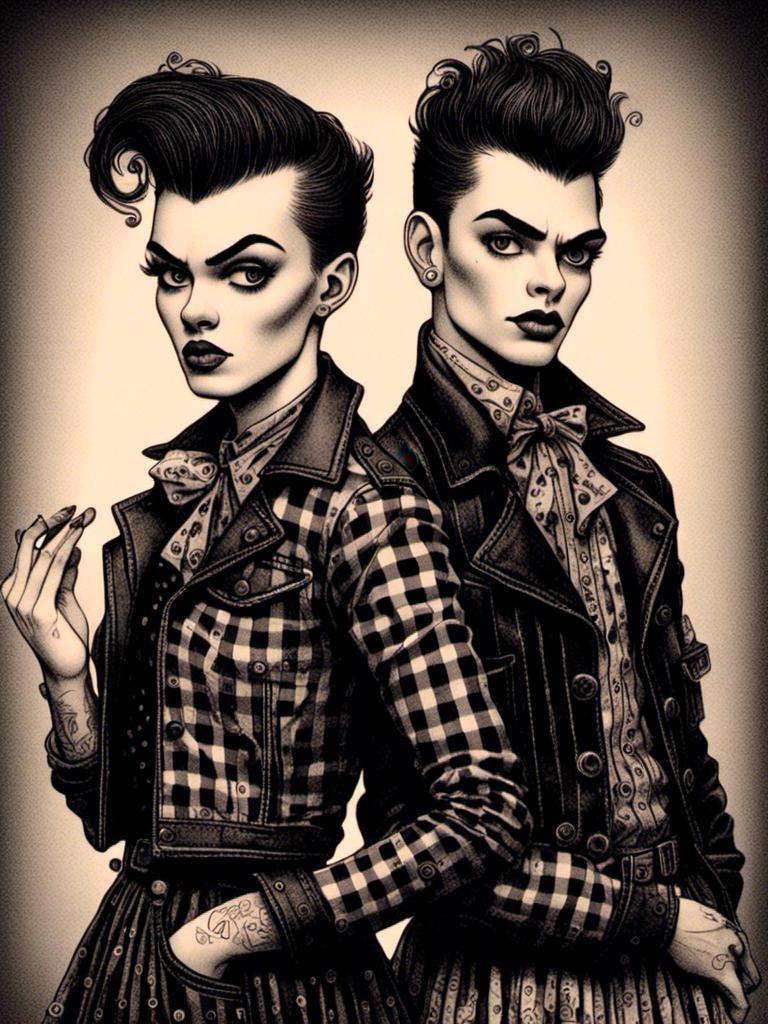 Prompt: <mymodel> 1950's greasers. close-up portrait