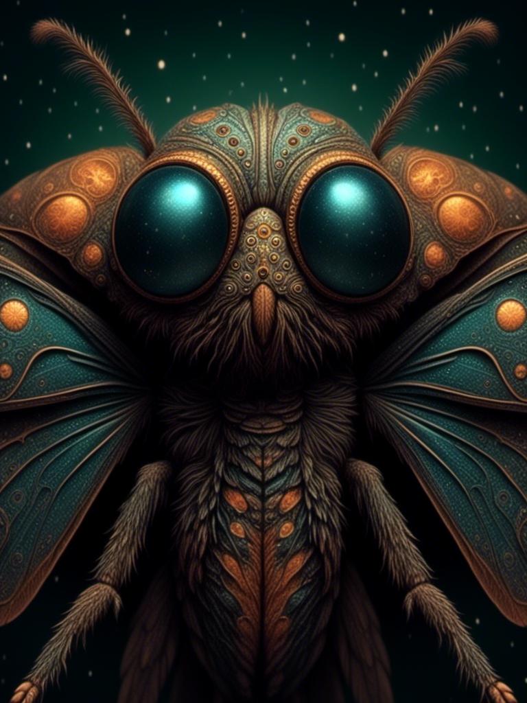 Prompt: <mymodel>(super-macro image), astonishingly intricate details, alien-moth) with ethereal wings, bioluminescent patterns, iridescent colors reminiscent of the cosmos, set against a mysterious, dark background enveloped in cosmic mist, exploring the strange allure of the alien creature, (highly detailed, 4K).