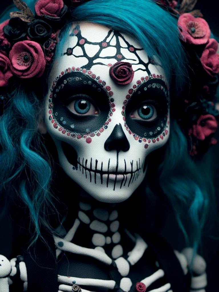 Prompt: <mymodel>skeleton face paint, close up