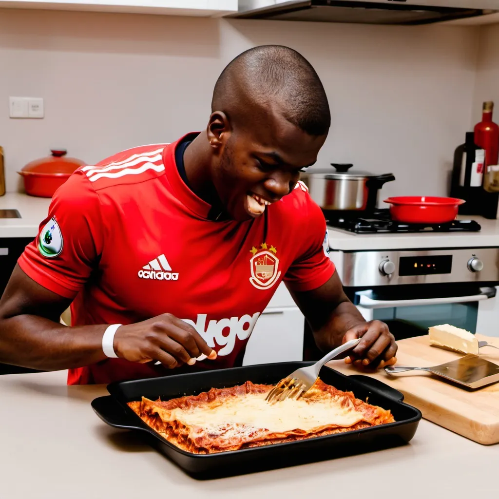 Prompt: Enner  valencia eating baking a lasagna