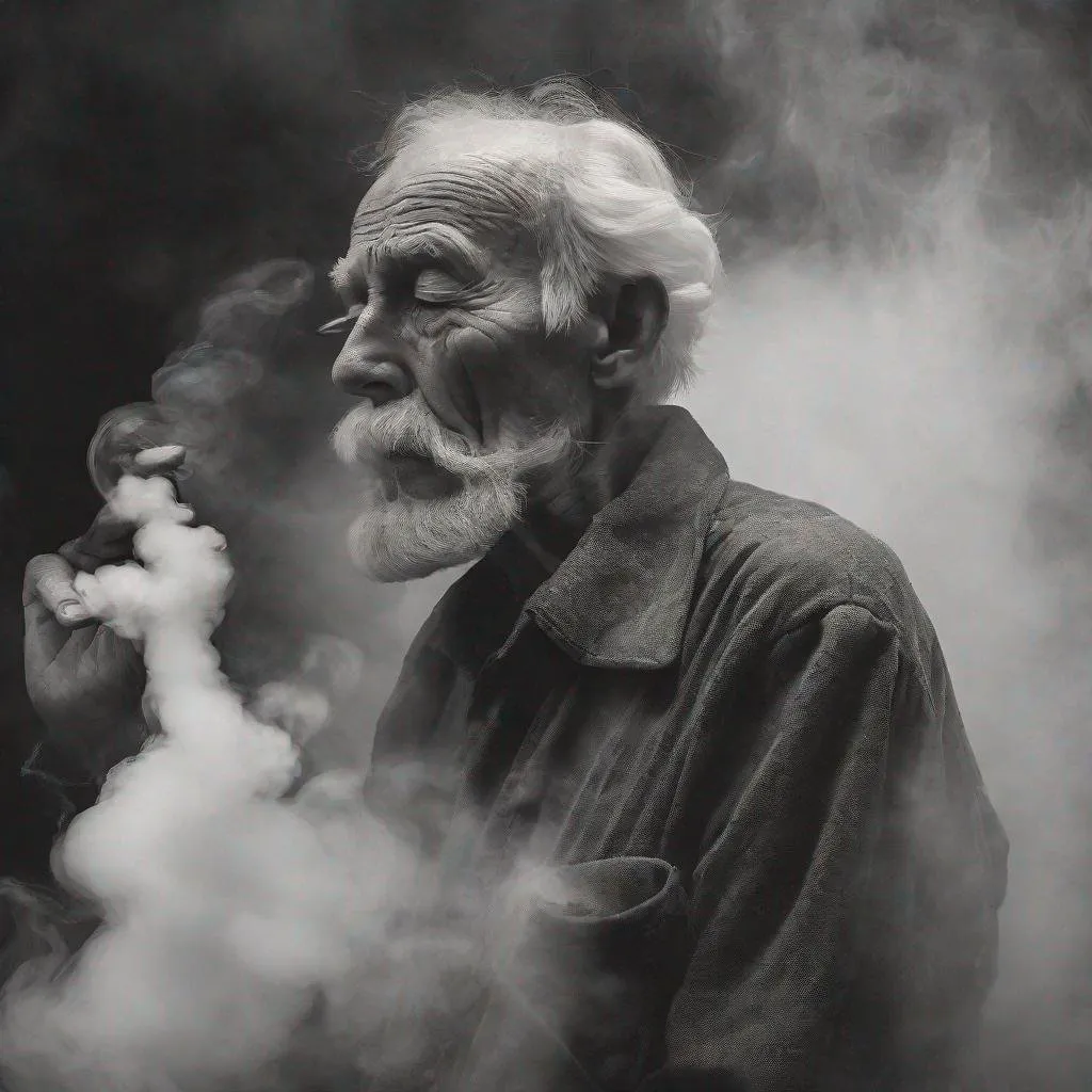 Prompt: A old man lost in smoke 