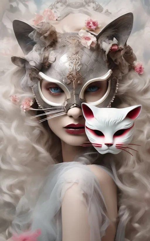 Prompt: "Indulge in the enchanting allure of 'Here Kitty Kitty,' a mesmerizing collection where ethereal 1women don whimsical cat mask, seamlessly merging the elegance of feline mystique with the enigmatic charm of the feminine spirit. Each image is a visual symphony, capturing the delicate dance between fantasy and reality. Immerse yourself in a world where masks speak volumes, and every picture unveils a chapter in the whimsical narrative of 'Here Kitty Kitty.' --niji 40 --chaos 20 --testpfx"