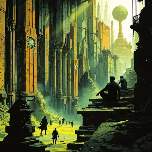 Prompt: (Sci-fi horror story scene masterwork),  
(superflat graphic hyperrealism),  
solid color fields with deeply saturated, multi-layered color interplay (avoid rainbow banding),  
tenebrous, unsettling atmosphere with warped, non-Euclidean structures and biomechanical transformations,  
intricate detailing with stippled shading and precise, high-contrast ink linework,  
(flattened but intricate rendering, emphasizing eerie depth through color layering and spatial distortion),  
(haunting, nightmarish, alienating, mesmerizing visuals),  
(dynamic, expressive character acting with cinematic weight—avoid rigid, stylized, or exaggerated comic-book posing),  
(physical tension and naturalistic body language, with figures engaged in the environment and reacting believably),  
foreground and background interplay with exceptional spatial relationships,  
impactful negative space, deep shadows, and unnatural lighting interactions,  
(exemplary draftsmanship with ultra-high fidelity, avoiding superhero stylization),  
baroque architectural complexity fused with organic horror elements,  
flawless technical execution,  
no watermark, no signature.
