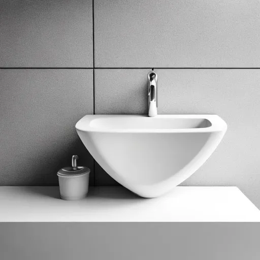 Prompt: urinal, on the table, grayscale, white background, white table
