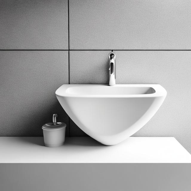 Prompt: urinal, on the table, grayscale, white background, white table