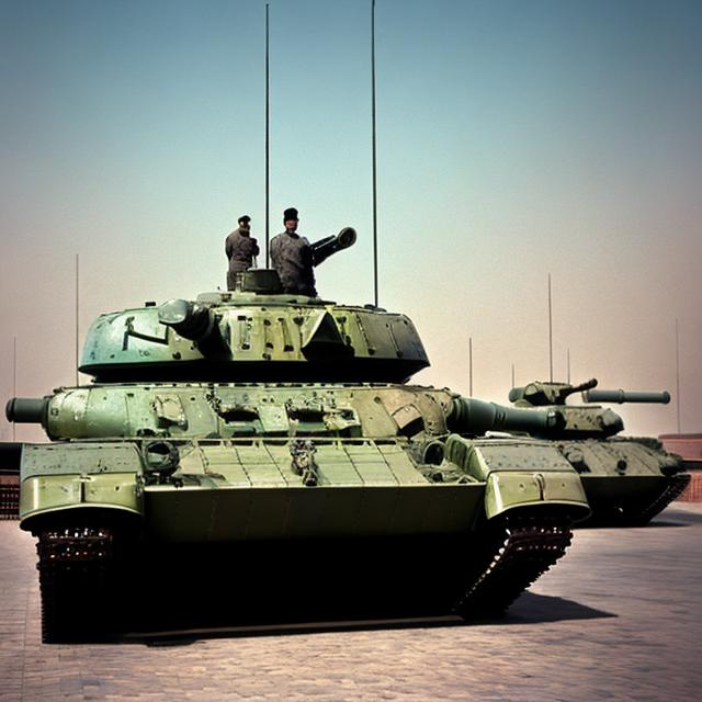 Prompt: man standing in front of a tank, abstract image, drawing, tiananmen