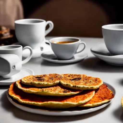 Prompt: "Genera una imagen de una mesa de desayuno con una taza de café, tostadas y un periódico, ambientada en una cocina luminosa."