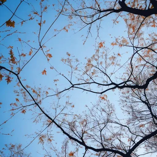 Prompt: clear sky, tree branches with many leaves