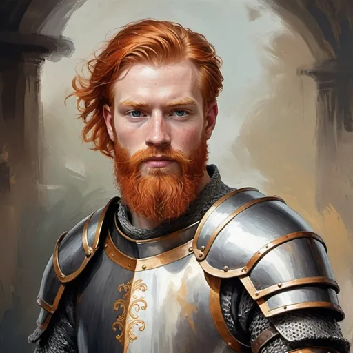 Prompt: knight with ginger hair and beard (oil painting style)
