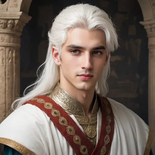 Prompt: young ancient prince with white hair 
