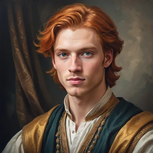Prompt: european prince with ginger hair and ancient clothes, oil painting style