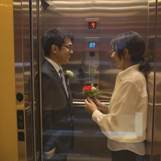 Prompt: 장면 1 – 도입 (00:00–00:30)
로비 – 엘리베이터 문 열림

영상

카메라: 엘리베이터 문 안에서 로비를 바라보는 구도

남자1, 남자2 동시에 걸어 들어옴

둘이 어색하게 서로 눈길을 주고 받음

대사

(둘 다 가볍게 고개 끄덕)

[정적 3초]

🚠 장면 2 – 전개 (00:30–02:00)
엘리베이터 내부

영상

카메라: 정면, 측면 번갈아 컷 편집

바닥 층수 표기: 1 → 12 올라감

대사

남자2 (꽃장식을 만지작)

“오늘… 큰 날이죠?”

남자1

“네… 긴장되네요.”

남자2

“그래도 이렇게 가야죠. 예의니까.”

남자1

“예. 마지막 인사… 중요하죠.”

(어색한 침묵)

남자2

“저는 사실 눈물 참을 자신이 없어요.”

남자1

“저도요. 그래도 모두에게 기억에 남을 거예요.”

(남자2, 미소)

“드레스가 정말 잘 어울리시더라고요.”

(남자1, 당황)

“드레스…요?”

(엘리베이터 ‘딩’ 소리)

⚡ 장면 3 – 절정 (02:00–02:30)
엘리베이터 층 수 표시 – 11층

영상

카메라: 클로즈업, 둘의 표정 교차 편집

남자1

“혹시… 결혼식 이야기하는 거 아니에요?”

남자2

“…아니에요? 장례식 아니에요?”

(둘이 눈을 크게 뜨고 서로 쳐다봄)

남자1

“아… 오늘 제 친구 결혼식인데…”

남자2

“…저는 삼촌 장례식인데요…”

(3초 침묵 후, 둘이 동시에 웃음 터짐)

🚪 장면 4 – 결말 (02:30–03:00)
엘리베이터 문 열림 – 각자 내림

영상

카메라: 문 바깥에서 바라보는 구도

대사

남자2

“다음엔… 제대로 인사하죠.”

남자1

“네, 좋은 하루 보내세요.”

엘리베이터 문 닫힘

END

